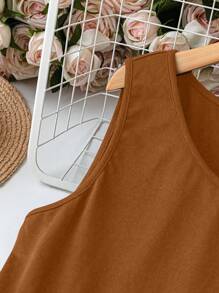 SHEIN LUNE Vestito casual da donna taglia curvy, tinta unita, con balze sul fondo, senza maniche - Caffè Marrone - Visualizzare 7