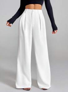SHEIN PETITE Pantaloni casual/da ufficio bianchi con elegante stile francese per donna