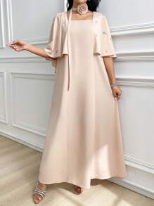 Modelyn Women's Simple & Fashionable Arabic Style Summer Dress Formal Dresses For Women Elegant - Apricot - View 5