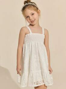 SHEIN Vestido elegante de encaje blanco para niñas, para la temporada de bodas - Blanco - Ver 7