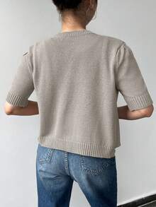 EURMUSE Gold Button Short Sleeve Elegant Cardigan - Beige - View 2
