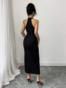 Elenzga Váy suông hở vai cổ chữ V trang trí ren thanh lịch cho nữ, xẻ cao, dáng ôm, phù hợp cho kỳ nghỉ, hẹn hò, sự kiện hàng ngày, tiệc tùng - màu đen - Xem 2