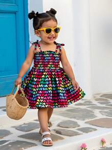 Baby Girls Cute Casual Heart Pattern Dress - Multicolor - View 1