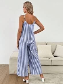 SHEIN Salopetă casual cu dungi de maternitate - Albastru si alb - Vizualizare 2
