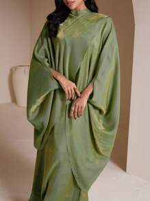 Veilorie Women's Elegant Metallic Sheen Batwing Sleeve Dress Modest Abaya For Women Kaftan Muslim Dress