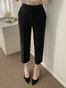 DAZY 女式纯色修身弹力直筒九分裤，黑色，四季皆宜，秋季女式正装裤 - 黑色 - 查看 9