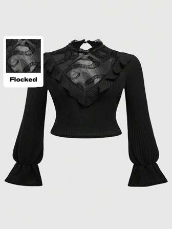 Goth Camiseta de manga farol con estampado de patchwork de patrón de piel de serpiente de estilo gótico talla grande