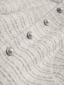 Vintamour Váy midi dệt kim Jacquard thanh lịch cổ điển dành cho nữ, váy xếp ly dài đến đầu gối có tay áo 3/4, váy trắng siêu dài, xuân/hè - trắng - Xem 7