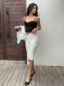 SHEIN EZwear Abrikoos getextureerde 3/4 legging, eenvoudig en modieus, geschikt voor de zomer