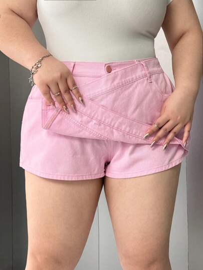 SHEIN EZwear 大码休闲纯色裹身牛仔短裤