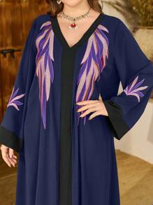 Al Najma 大码女式花卉刺绣阿拉伯风格长裙 - 藏蓝色 - 查看 7