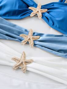 SHEIN Swim Curve Jednoczęściowy kostium kąpielowy w dużym rozmiarze, metaliczny akcent, prosty strój plażowy dla kobiet w stylu kurortu na lato