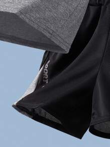 SHEIN 2 件装青少年男孩拼色印花 T 恤和短裤运动套装 - 灰色 - 查看 7