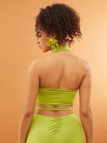 SHEIN Unity Top de festival con nudo retorcido, bralette, bandeau, top halter de verano para invitada de boda, fiesta, ocasión especial, festival de música, Acción de Gracias, Navidad, Año Nuevo para mujeres - Verde - Ver 2