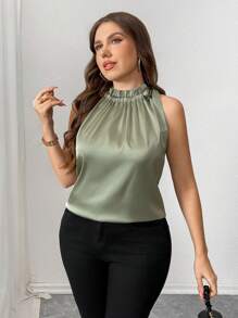 Celure Blusa sin mangas ancha con cuello en V, vuelo en el bajo y moño de mujer talla grande para ocasiones elegantes o de vacaciones, para primavera/verano