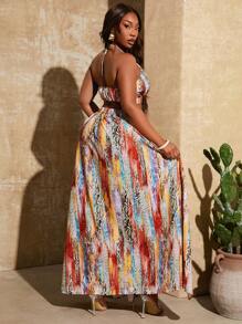 SHEIN SXY Vestido de verano de moda sencillo con escote de halter y calado para tallas grandes