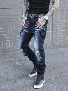 Manfinity LEGND Pantalones vaqueros casuales de talla grande para hombres, simples y de moda, aptos para el uso diario