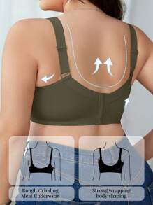 1pc Plus Size Seamless Comfortable Wireless Lightly Lined Lift & Support Bra - Olive Green - View 2
