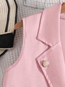 Tween Girls 2pcs Set: Double Breasted Vest Top & Pleated Pants - Pink - View 8