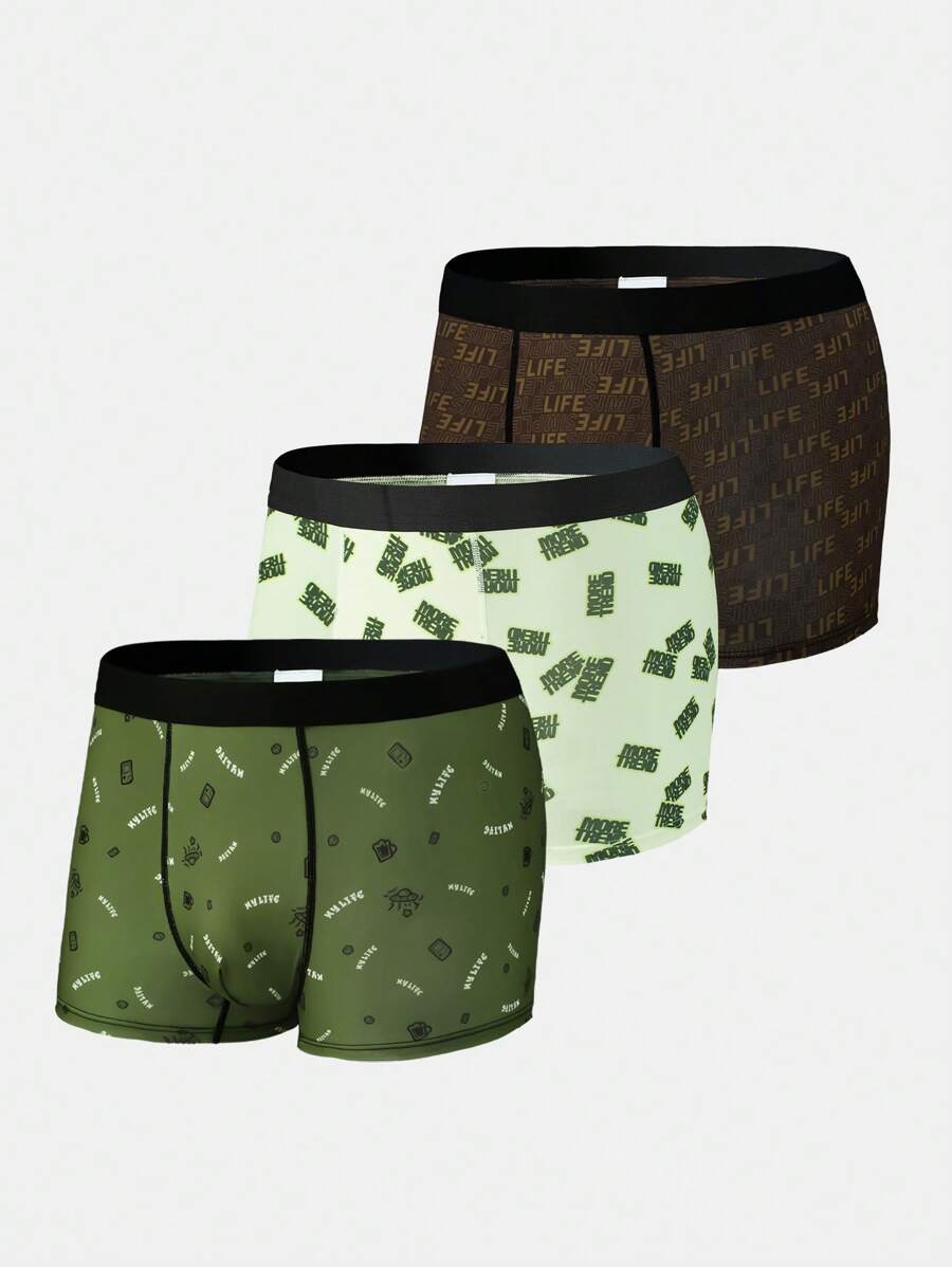Set de 3 bóxers tipo brief casuales con estampado de letras para hombres - Multicolor - Ver 1