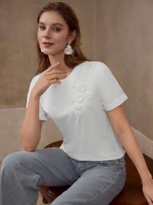 MOTF PREMIUM ÁO PHÔNG THÊU HẠT HOA - trắng - Xem 4