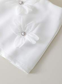 2pcs/Set Young Girl Summer Fashion Elegant Solid White Pearl Floral Applique Cap Sleeve Top + Solid Color Graceful Mini Skirt Suit, Princess Outfit - White - View 8