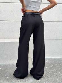 SHEIN EZwear 女士纯色简约时尚休闲西装裤，日常穿着 - 黑色 - 查看 2