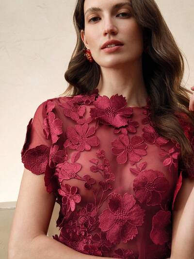 ロマンチック刺繍フローラルアップリケマルチカラー 配置刺繍ブラウス