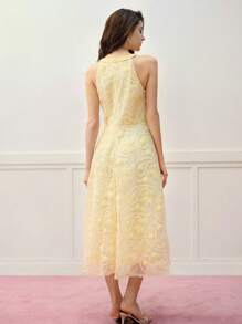 MOTF PREMIUM FLORAL EMBROIDERY ZIPPER DRESS - Yellow - View 4