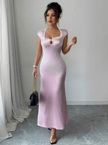 Elenzga Women's Woven Regular Elegant Summer Long Dress - Pink - View 6