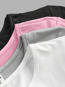 SHEIN Sparklyn Set de 4 piezas, Camisetas básicas informales de cuello redondo cortas para niñas - Multicolor - Ver 3