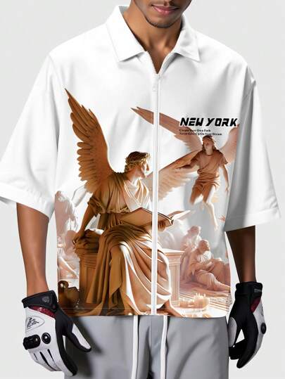 Street Life Camicia a maniche corte da uomo con stampa vintage di angeli