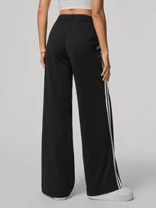 SHEIN Tall Pantaloni casual neri con strisce laterali, colore solido, di moda