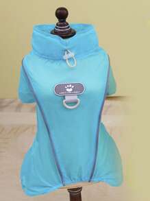 PETSIN Macacão Protetor para Animais de Estimação, com Estampa de Pegada de Cachorro, Tecido de Malha Respirável Azul, Cintura Elástica Ajustável, Leve para Verão, À Prova de Vento e d''Água, para Uso Externo - Azul - Visão 2