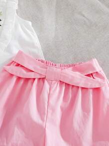 Cozy Pixies Baby Girl Floral Pattern Crew Neck Short Cap Sleeve Shirt & Solid Color Elastic Waist Shorts 2 Pieces Set - Multicolor - View 6