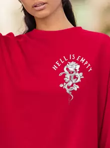 INAWLY Women's Classic Crew Neck Sweatshirt, Simple & Fashionable, Suitable For Summer - Red - View 3