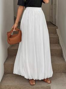 Easowa 法式花苞碎花裙优雅浪漫度假休闲通勤聚会节日宽松超长女裙 - 白色 - 查看 7