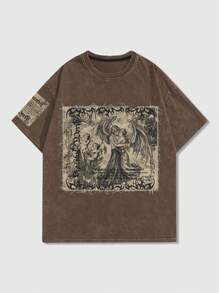 ROMWE MEN Street Life 1件男士复古酸洗圆领短袖T恤，适合春夏穿着