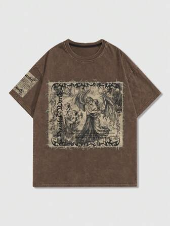 Street Life 1 pièce T-shirt à col ras du cou à manches courtes avec imprimé flocon de neige vintage pour hommes, convient pour le printemps/l'été