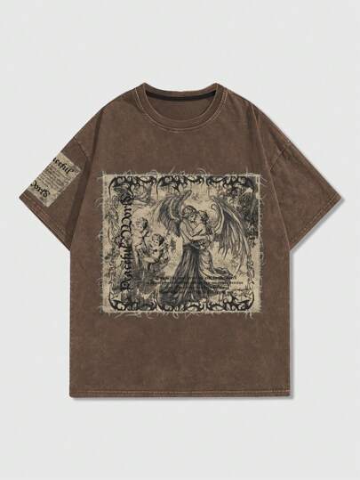 Street Life 1pc Men's Vintage Snowflake Print Crew Neck Short Sleeve T-Shirt, Suitable For Spring/Summer