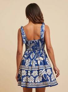 Travachic Vestido Simples Estampado em Azul e Branco, Adequado para o Verão, Looks de Verão Femininos, Verão, Roupas de Verão, Looks de Praia Femininos, Mulheres, Férias de Primavera, Looks de Concerto Femininos, Boho, Looks de Rave, Férias Tropicais, Festivais, Vestidos de Verão Românticos Femininos, Vestidos Boho Femininos, Vestidos Tropicais Femininos, Vestidos Femininos de Férias, Novos Lançamentos de Vestidos Femininos - Azul e Branco - Visão 2
