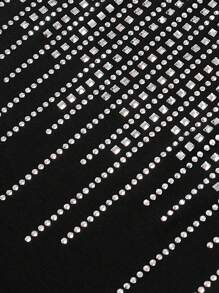 Solid Color Rhinestone Embellished Sleeveless Bodycon Mid-Length Dress - Black - View 6