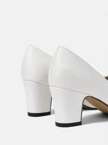 CUCCOO HITCHD Round Toe Pearl Embellished Chunky High Heel Women's Pumps