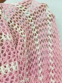 SHEIN Swim Women V-Neck Pink & White Striped Contrast Color Beach Casual Dress For Summer Beach Vacation