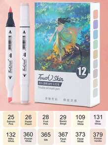 6/12/40pcs/Set Dual-Tip Alcohol-Based Skin Tone Marker Pens For Cartoon Drawing And Art, Soft Tip + Broad Tip, Multicolor Back To School - Multicolor - View 11