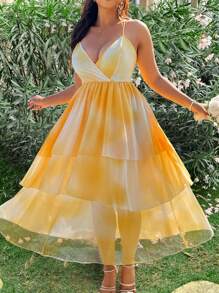 Breezaya Plus Size Women Sleeveless Ombre Romantic Flowing Elegant Dress