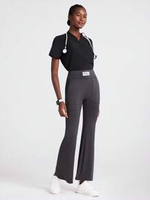 TaskEZ Letter Print Scrubs Flare Leg Pants