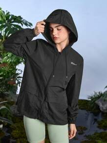 In My Nature Women's Letter Print Long Sleeve Zip Up Hooded Sun Protection Jacket Hiking Women Clothes - Black - View 1