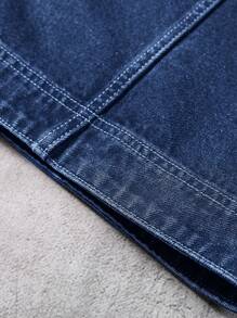 Manfinity Roughcore Men's Washed Corduroy Collar Casual Loose Denim Jacket - Dark Wash - View 4