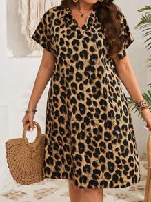 EMERY ROSE Plus Size Leopard Print Cut-Out Neckline Casual Vacation Dress Cheetah Print - Coffee Brown - View 5